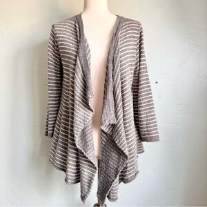 Vintage dELiA*s Women Asymmetrical Gray White Striped Open Front Cardigan XL EUC